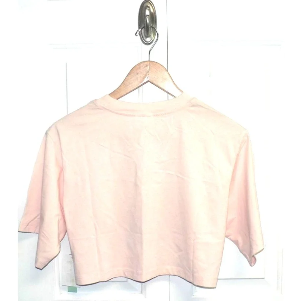 Abound Women's Love Graphic Print Short Sleeve Crew Crop Top Pink Creole Love SM